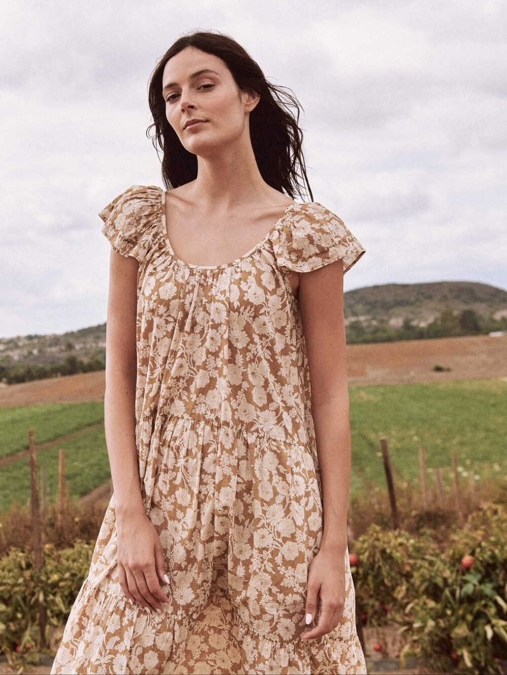 The GREAT. the whipstitched plumeria dress in oat wild brush floral
